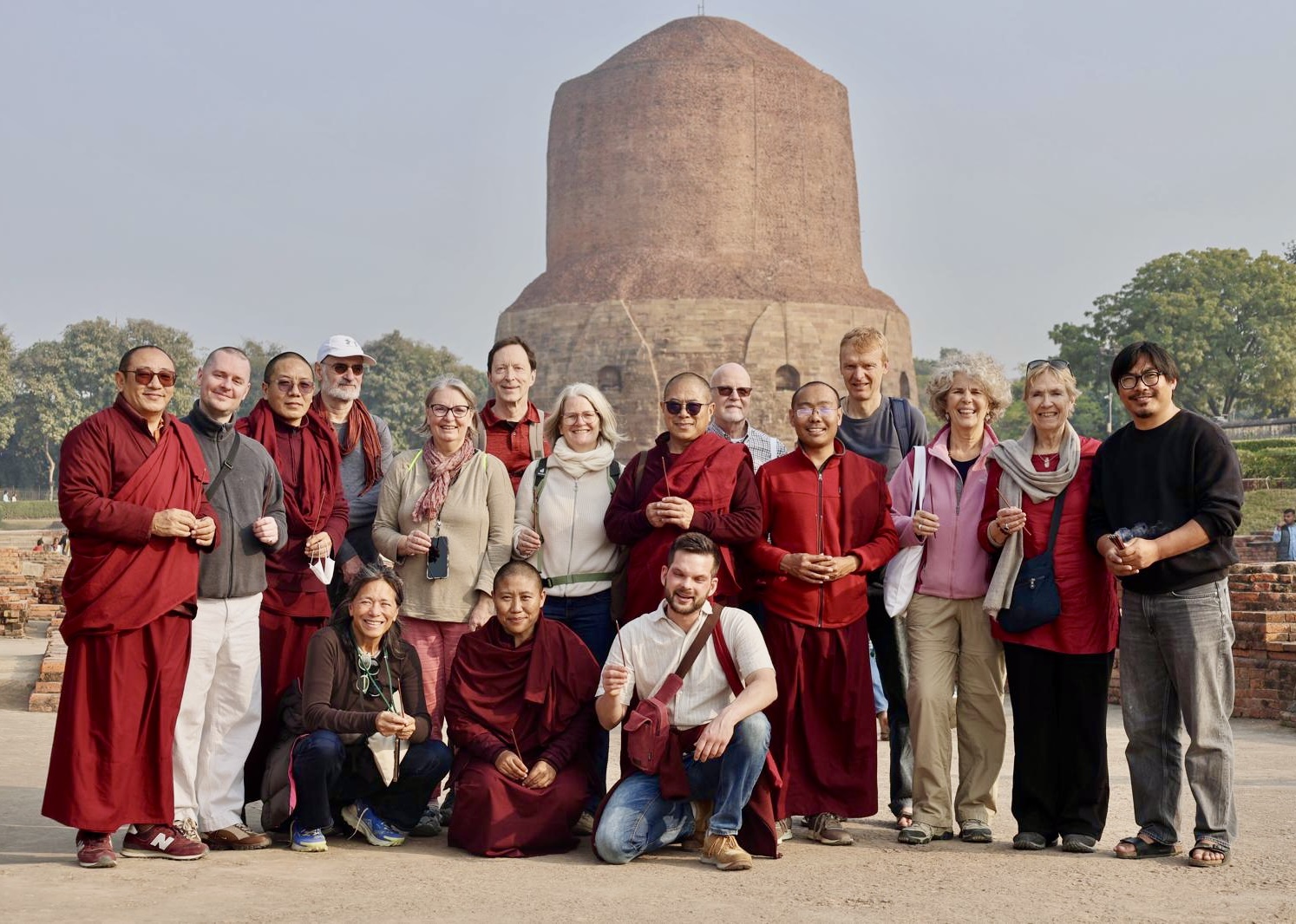 FNT participants and monastics at the Dhamek Stupa